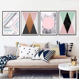 Set of 4 Unframed Abstract Geometric Canvas Prints -‎ Modern Wall Art 16x20 in